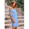 imagePRETTYGARDEN Womens Summer Off Shoulder Vintage Floral Lace Flare Short Sleeve Loose Elegant Mini DressBlue