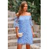 imagePRETTYGARDEN Womens Summer Off Shoulder Vintage Floral Lace Flare Short Sleeve Loose Elegant Mini DressBlue