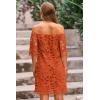 imagePRETTYGARDEN Womens Summer Off Shoulder Vintage Floral Lace Flare Short Sleeve Loose Elegant Mini DressBrick Red