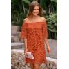 imagePRETTYGARDEN Womens Summer Off Shoulder Vintage Floral Lace Flare Short Sleeve Loose Elegant Mini DressBrick Red