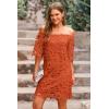 imagePRETTYGARDEN Womens Summer Off Shoulder Vintage Floral Lace Flare Short Sleeve Loose Elegant Mini DressBrick Red