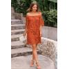 imagePRETTYGARDEN Womens Summer Off Shoulder Vintage Floral Lace Flare Short Sleeve Loose Elegant Mini DressBrick Red