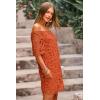 imagePRETTYGARDEN Womens Summer Off Shoulder Vintage Floral Lace Flare Short Sleeve Loose Elegant Mini DressBrick Red