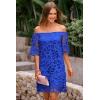 imagePRETTYGARDEN Womens Summer Off Shoulder Vintage Floral Lace Flare Short Sleeve Loose Elegant Mini DressDark Blue