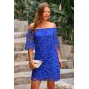 imagePRETTYGARDEN Womens Summer Off Shoulder Vintage Floral Lace Flare Short Sleeve Loose Elegant Mini DressDark Blue