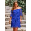 imagePRETTYGARDEN Womens Summer Off Shoulder Vintage Floral Lace Flare Short Sleeve Loose Elegant Mini DressDark Blue