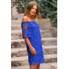 imagePRETTYGARDEN Womens Summer Off Shoulder Vintage Floral Lace Flare Short Sleeve Loose Elegant Mini DressDark Blue