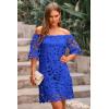 imagePRETTYGARDEN Womens Summer Off Shoulder Vintage Floral Lace Flare Short Sleeve Loose Elegant Mini DressDark Blue