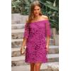 imagePRETTYGARDEN Womens Summer Off Shoulder Vintage Floral Lace Flare Short Sleeve Loose Elegant Mini DressDark Rose Red