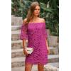 imagePRETTYGARDEN Womens Summer Off Shoulder Vintage Floral Lace Flare Short Sleeve Loose Elegant Mini DressDark Rose Red