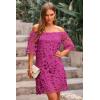 imagePRETTYGARDEN Womens Summer Off Shoulder Vintage Floral Lace Flare Short Sleeve Loose Elegant Mini DressDark Rose Red
