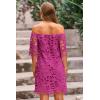 imagePRETTYGARDEN Womens Summer Off Shoulder Vintage Floral Lace Flare Short Sleeve Loose Elegant Mini DressDark Rose Red