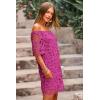 imagePRETTYGARDEN Womens Summer Off Shoulder Vintage Floral Lace Flare Short Sleeve Loose Elegant Mini DressDark Rose Red