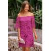 imagePRETTYGARDEN Womens Summer Off Shoulder Vintage Floral Lace Flare Short Sleeve Loose Elegant Mini DressDark Rose Red