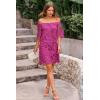 imagePRETTYGARDEN Womens Summer Off Shoulder Vintage Floral Lace Flare Short Sleeve Loose Elegant Mini DressDark Rose Red
