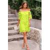 imagePRETTYGARDEN Womens Summer Off Shoulder Vintage Floral Lace Flare Short Sleeve Loose Elegant Mini DressFluorescent Green