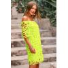 imagePRETTYGARDEN Womens Summer Off Shoulder Vintage Floral Lace Flare Short Sleeve Loose Elegant Mini DressFluorescent Green
