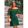imagePRETTYGARDEN Womens Summer Off Shoulder Vintage Floral Lace Flare Short Sleeve Loose Elegant Mini DressGreen