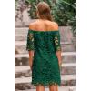 imagePRETTYGARDEN Womens Summer Off Shoulder Vintage Floral Lace Flare Short Sleeve Loose Elegant Mini DressGreen