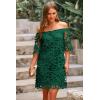 imagePRETTYGARDEN Womens Summer Off Shoulder Vintage Floral Lace Flare Short Sleeve Loose Elegant Mini DressGreen
