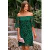 imagePRETTYGARDEN Womens Summer Off Shoulder Vintage Floral Lace Flare Short Sleeve Loose Elegant Mini DressGreen