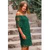 imagePRETTYGARDEN Womens Summer Off Shoulder Vintage Floral Lace Flare Short Sleeve Loose Elegant Mini DressGreen