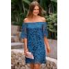 imagePRETTYGARDEN Womens Summer Off Shoulder Vintage Floral Lace Flare Short Sleeve Loose Elegant Mini DressLake Blue