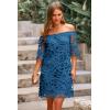 imagePRETTYGARDEN Womens Summer Off Shoulder Vintage Floral Lace Flare Short Sleeve Loose Elegant Mini DressLake Blue