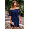 imagePRETTYGARDEN Womens Summer Off Shoulder Vintage Floral Lace Flare Short Sleeve Loose Elegant Mini DressNavy