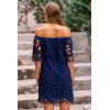 imagePRETTYGARDEN Womens Summer Off Shoulder Vintage Floral Lace Flare Short Sleeve Loose Elegant Mini DressNavy