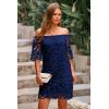 imagePRETTYGARDEN Womens Summer Off Shoulder Vintage Floral Lace Flare Short Sleeve Loose Elegant Mini DressNavy