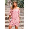 imagePRETTYGARDEN Womens Summer Off Shoulder Vintage Floral Lace Flare Short Sleeve Loose Elegant Mini DressPink