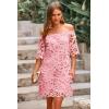imagePRETTYGARDEN Womens Summer Off Shoulder Vintage Floral Lace Flare Short Sleeve Loose Elegant Mini DressPink
