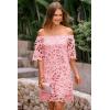 imagePRETTYGARDEN Womens Summer Off Shoulder Vintage Floral Lace Flare Short Sleeve Loose Elegant Mini DressPink