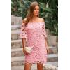 imagePRETTYGARDEN Womens Summer Off Shoulder Vintage Floral Lace Flare Short Sleeve Loose Elegant Mini DressPink