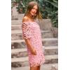 imagePRETTYGARDEN Womens Summer Off Shoulder Vintage Floral Lace Flare Short Sleeve Loose Elegant Mini DressPink
