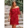 imagePRETTYGARDEN Womens Summer Off Shoulder Vintage Floral Lace Flare Short Sleeve Loose Elegant Mini DressRed