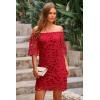 imagePRETTYGARDEN Womens Summer Off Shoulder Vintage Floral Lace Flare Short Sleeve Loose Elegant Mini DressRed