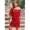 imagePRETTYGARDEN Womens Summer Off Shoulder Vintage Floral Lace Flare Short Sleeve Loose Elegant Mini DressRed