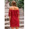 imagePRETTYGARDEN Womens Summer Off Shoulder Vintage Floral Lace Flare Short Sleeve Loose Elegant Mini DressRed