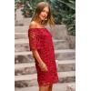 imagePRETTYGARDEN Womens Summer Off Shoulder Vintage Floral Lace Flare Short Sleeve Loose Elegant Mini DressRed