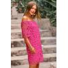 imagePRETTYGARDEN Womens Summer Off Shoulder Vintage Floral Lace Flare Short Sleeve Loose Elegant Mini DressRose Red