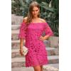 imagePRETTYGARDEN Womens Summer Off Shoulder Vintage Floral Lace Flare Short Sleeve Loose Elegant Mini DressRose Red