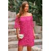 imagePRETTYGARDEN Womens Summer Off Shoulder Vintage Floral Lace Flare Short Sleeve Loose Elegant Mini DressRose Red