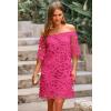 imagePRETTYGARDEN Womens Summer Off Shoulder Vintage Floral Lace Flare Short Sleeve Loose Elegant Mini DressRose Red