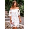 imagePRETTYGARDEN Womens Summer Off Shoulder Vintage Floral Lace Flare Short Sleeve Loose Elegant Mini DressWhite