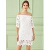imagePRETTYGARDEN Womens Summer Off Shoulder Vintage Floral Lace Flare Short Sleeve Loose Elegant Mini DressWhite