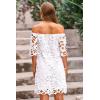 imagePRETTYGARDEN Womens Summer Off Shoulder Vintage Floral Lace Flare Short Sleeve Loose Elegant Mini DressWhite