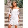imagePRETTYGARDEN Womens Summer Off Shoulder Vintage Floral Lace Flare Short Sleeve Loose Elegant Mini DressWhite