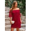 imagePRETTYGARDEN Womens Summer Off Shoulder Vintage Floral Lace Flare Short Sleeve Loose Elegant Mini DressWine Red